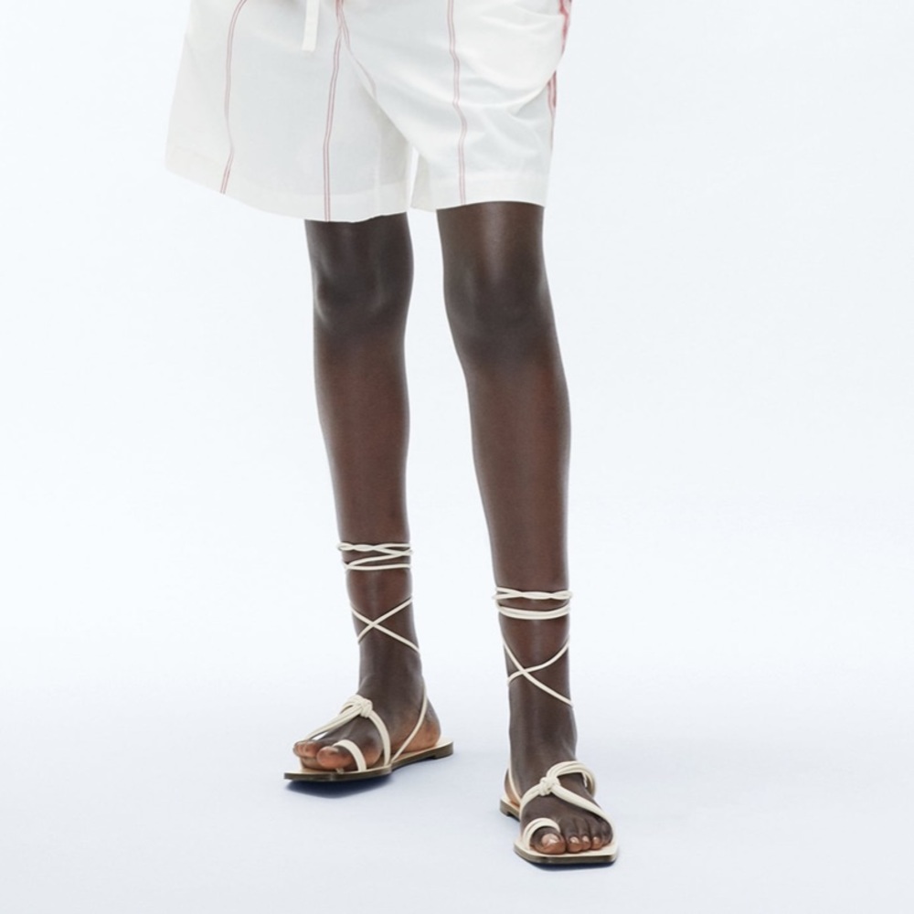 NWT Zara TUBE STRAP LOW HEELED SANDALS, size 8